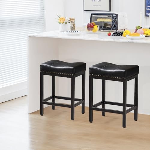 BENIKA Modern 24-Inch Black PU Bar Stools for Kitchen Island