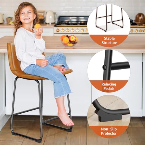 Modern Brown 26 PU Leather Bar Stools for Kitchen Island (Set of 4)