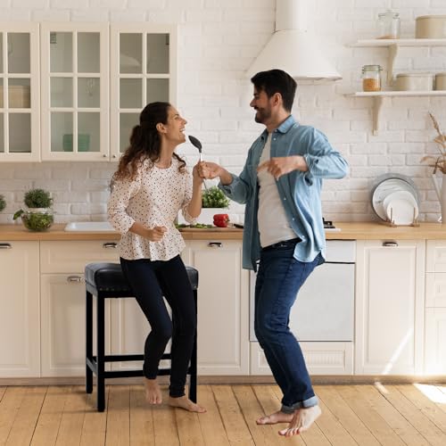 BENIKA Modern 24-Inch Black PU Bar Stools for Kitchen Island