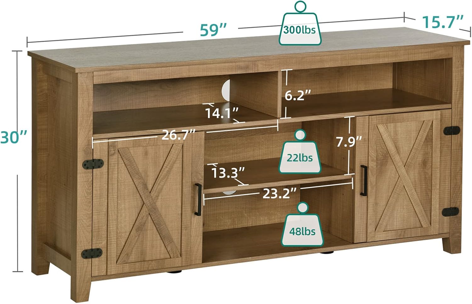 Highboy Farmhouse Barn Door TV Stand for 65" TV
