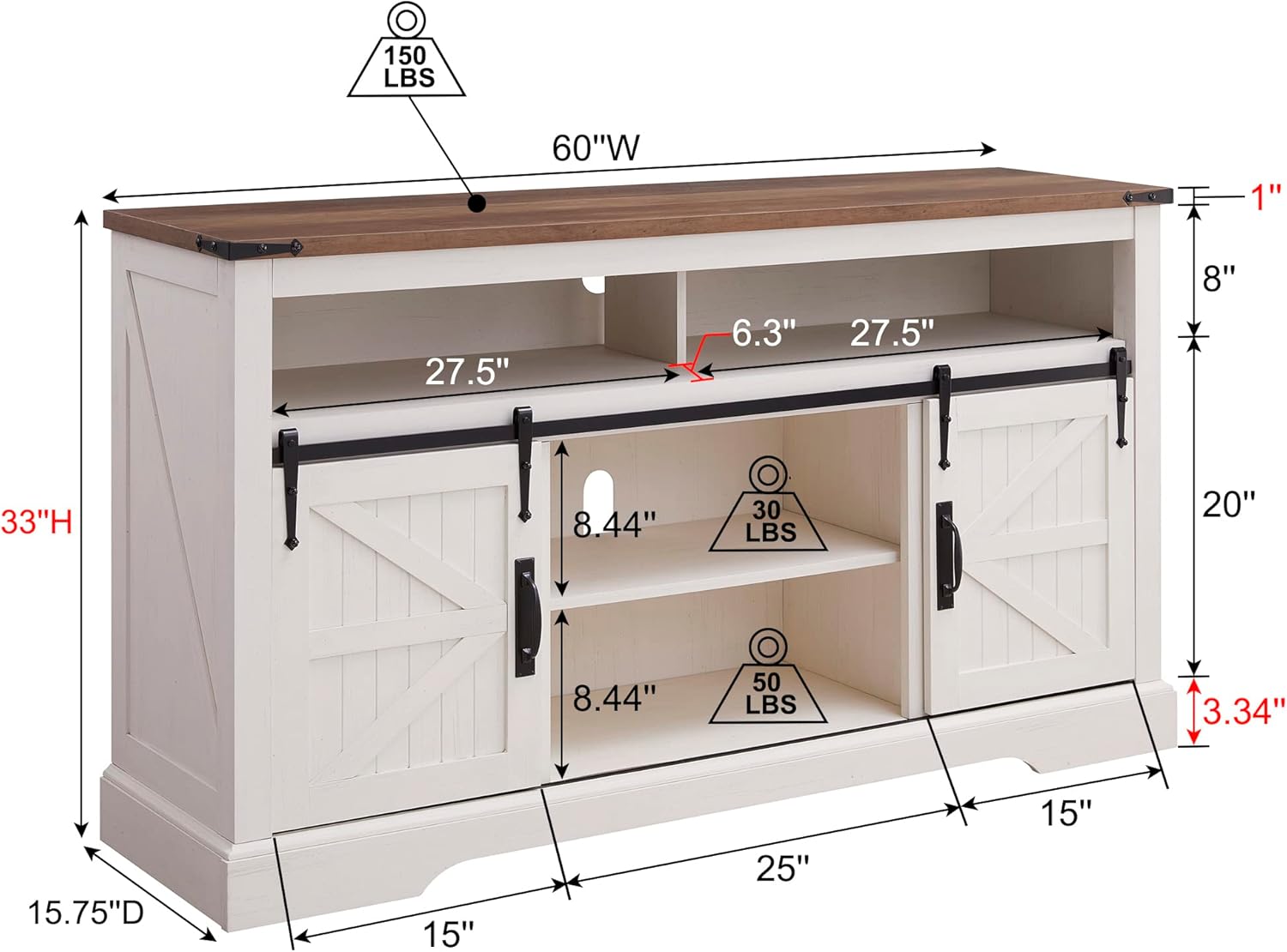 Rustic Farmhouse TV Stand for 65+ Inch TVs with Storage