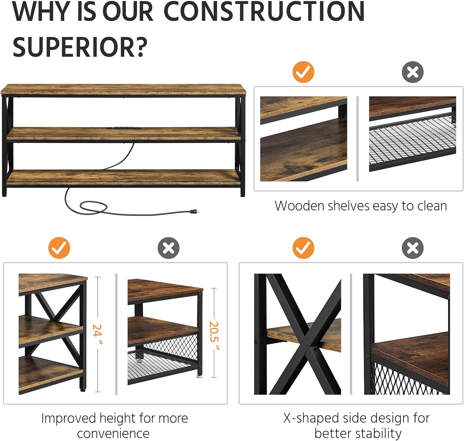 Yaheetech 55 Inch TV Console for Living Room, Rustic Brown